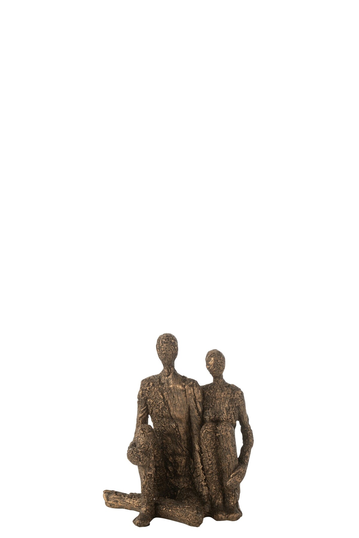 Casal sentado abraçado em resina castanho/dourado