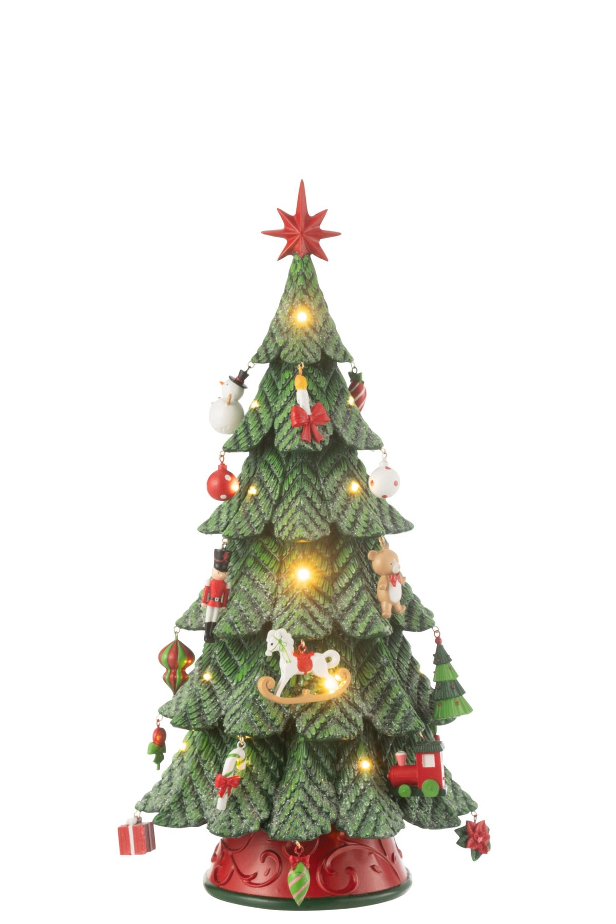Árvore de Natal com LED e enfeites em resina, tamanho S