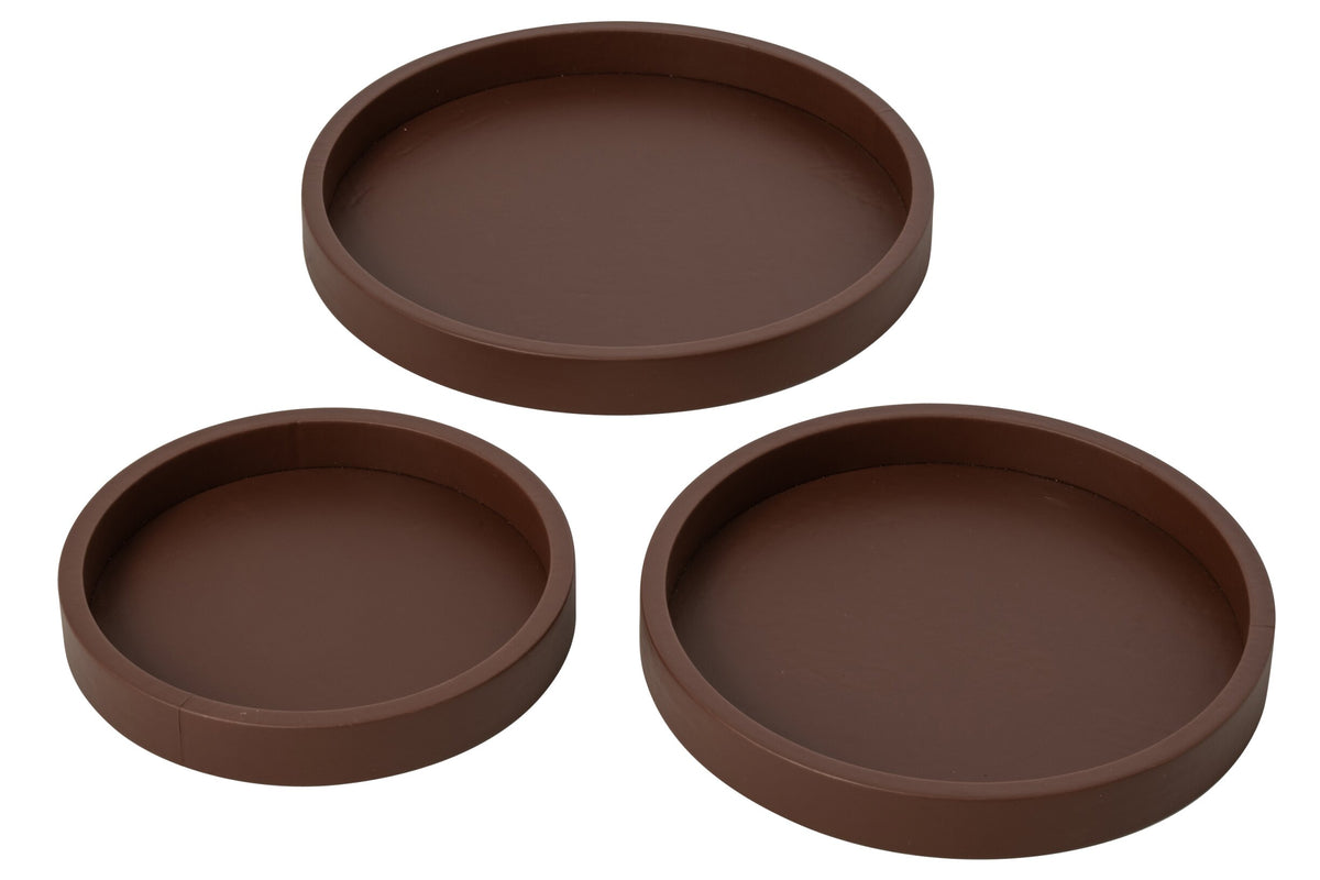 Conjunto de 3 tabuleiros em pele e MDF castanho