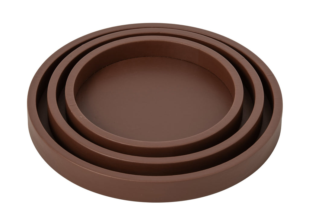 Conjunto de 3 tabuleiros em pele e MDF castanho, vista 2