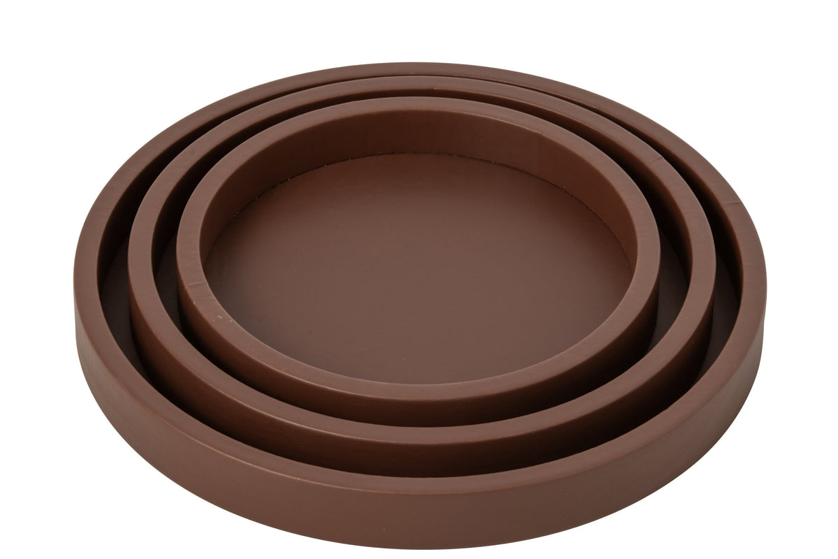 Conjunto de 3 tabuleiros em pele e MDF castanho, vista 2