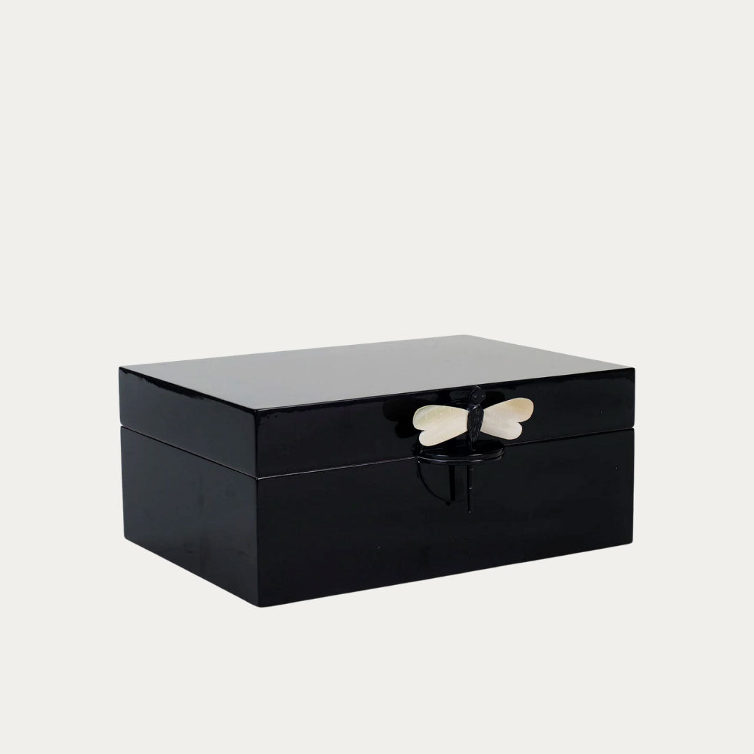 Caixa Lacada Decorativa LIBÉLULA Tamanho XXL bege, preto e terra
