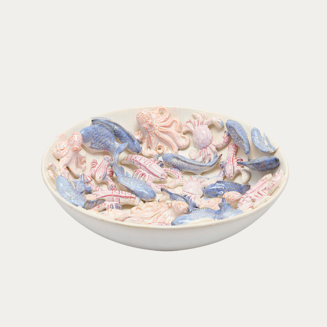 Prato decorativo MARE com motivos marinhos em azul