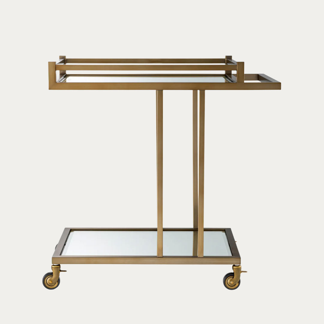 Carrinho bar BEVERLY HILLS em metal com prateleiras envidraçadas