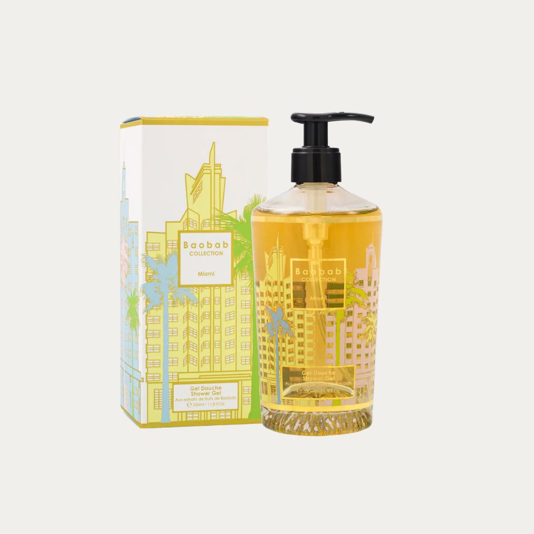 Gel de banho MIAMI em frasco com design tropical