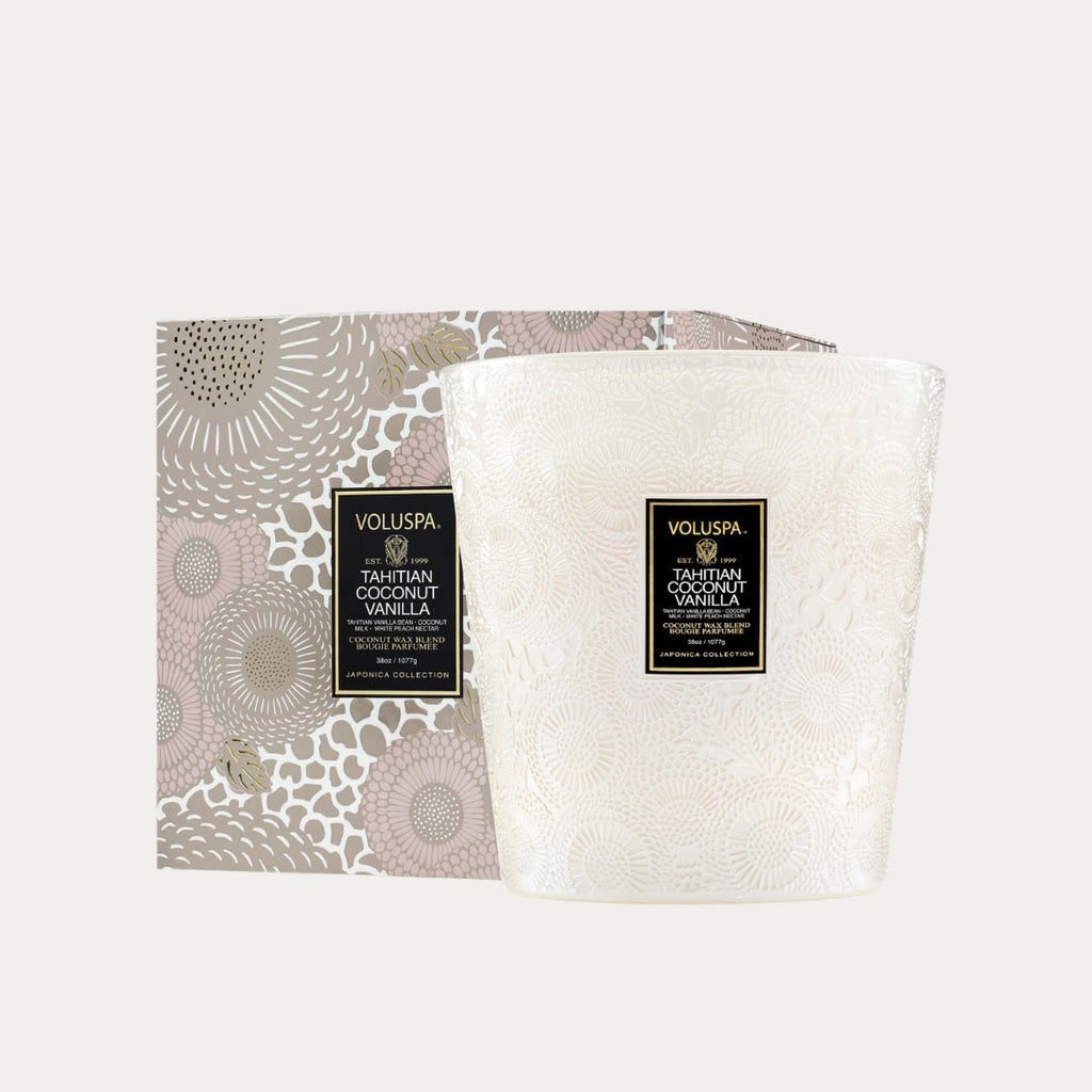 Vela perfumada TAHITIAN COCONUT VANILLA com 3 pavios em copo largo