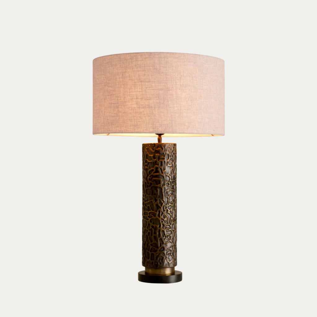Candeeiro de mesa BELVOIR com base decorativa e abajur em tecido