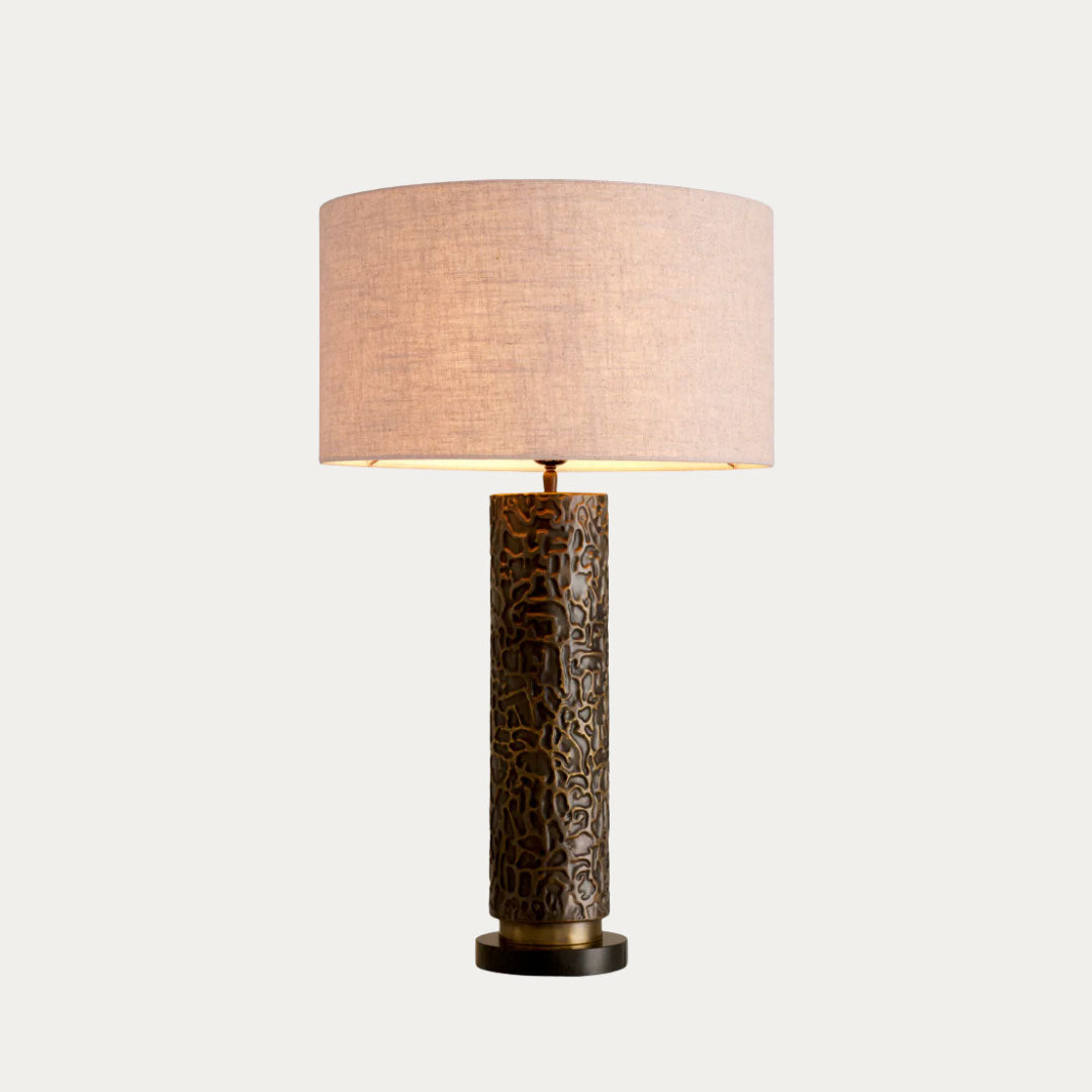 Candeeiro de mesa BELVOIR com base decorativa e abajur em tecido