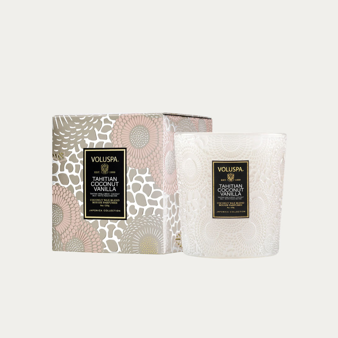 Vela perfumada Classic TAHITIAN COCONUT VANILLA em frasco branco