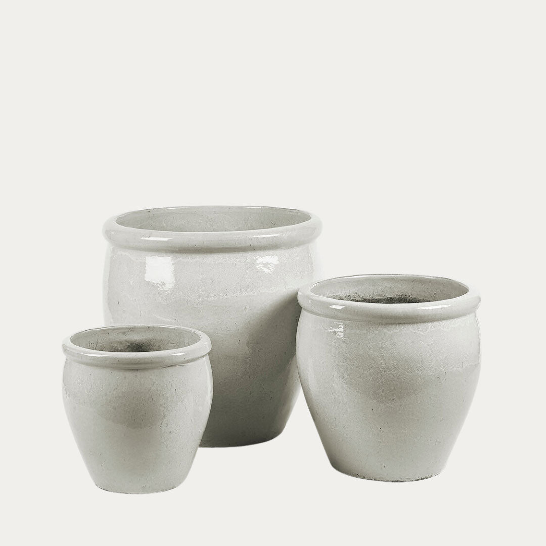 Conjunto 3 vasos GLAZE BOMBATO em branco brilhante