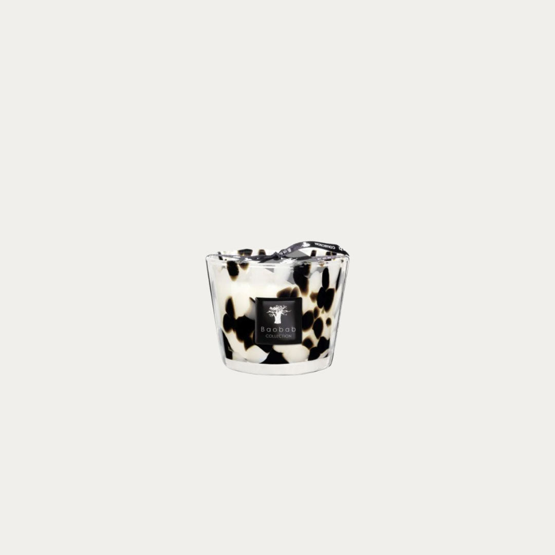 Vela perfumada PEARLS BLACK em recipiente preto com pérolas