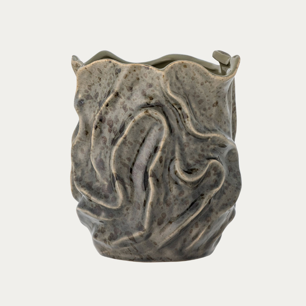 Jarra SOUMIA DECO em cerâmica cinzenta com textura riscada