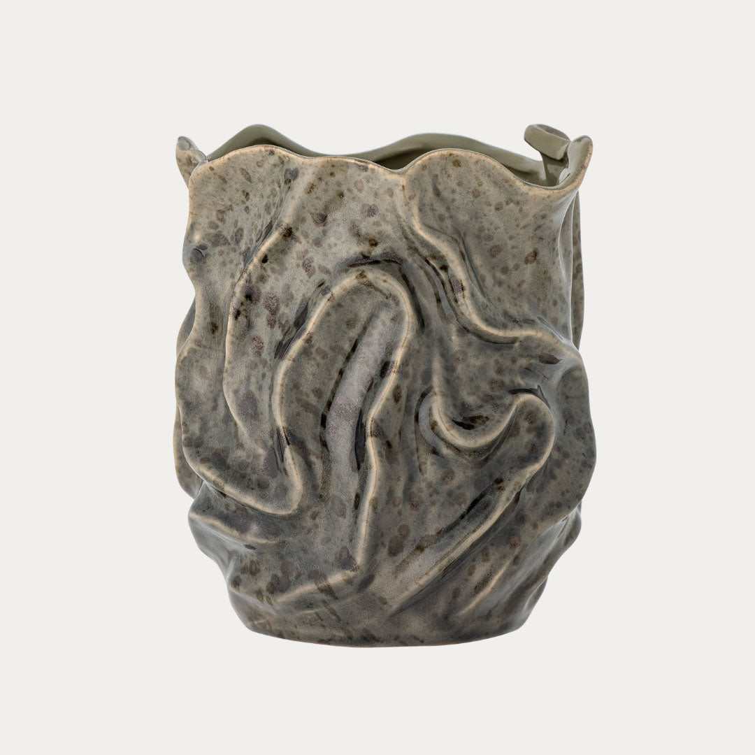 Jarra SOUMIA DECO em cerâmica cinzenta com textura riscada